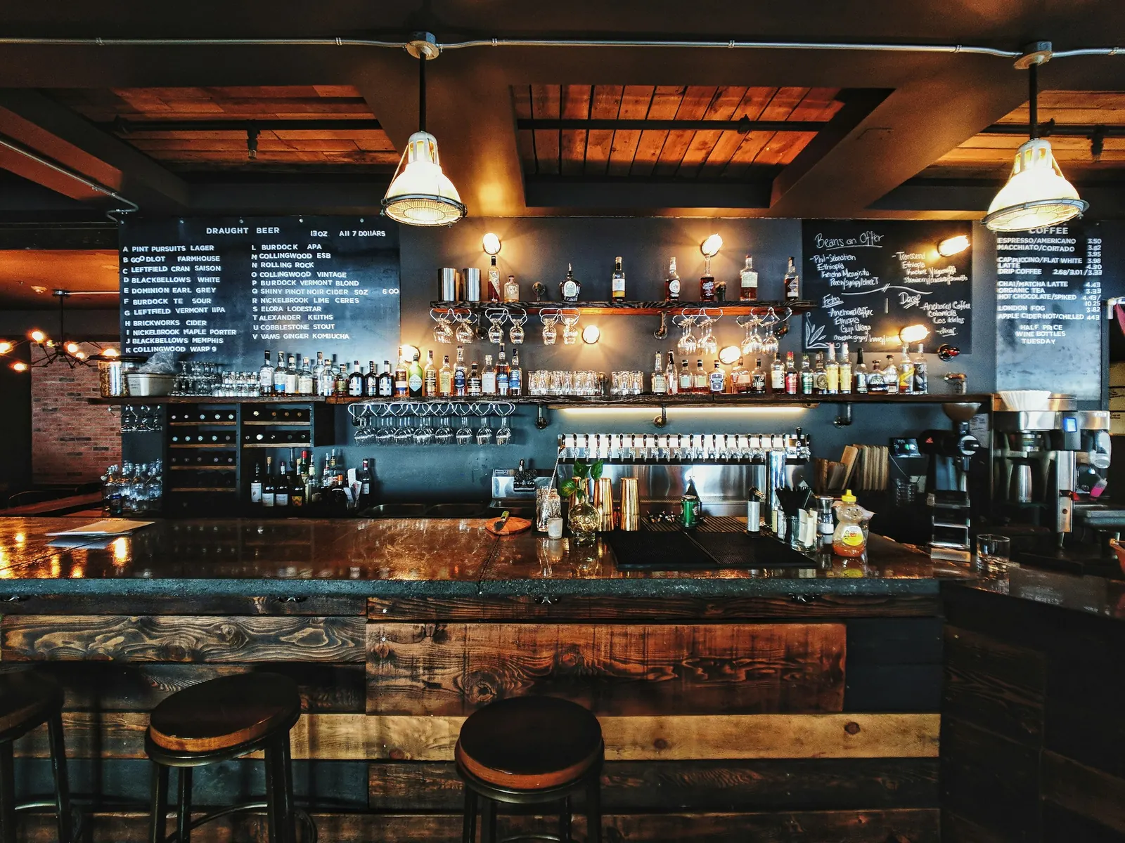 Bar counter lit at night